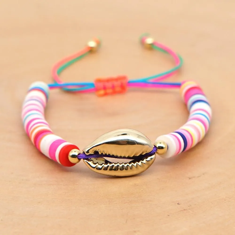 Women Handmade Colourful Seashell Heishi Disc Shell Adjustable Bracelet