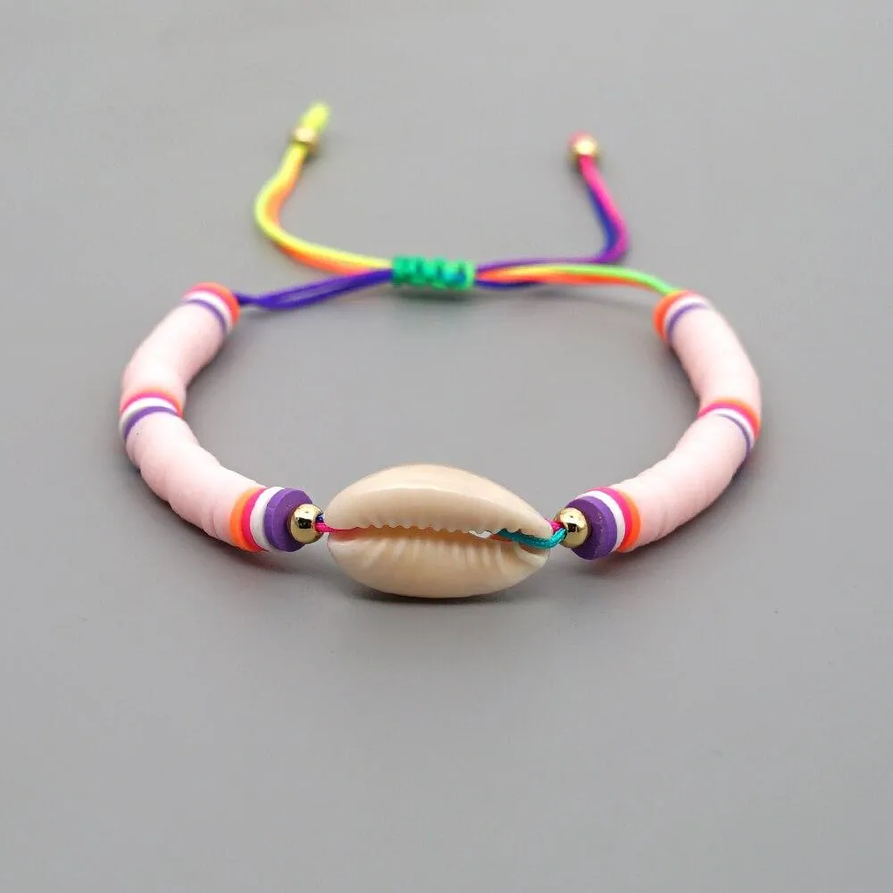 Women Handmade Colourful Seashell Heishi Disc Shell Adjustable Bracelet