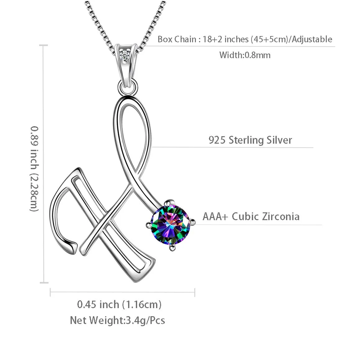 Women Initial H Letter Pendant Necklace Girl Name Jewelry Gift 925 Sterling Silver