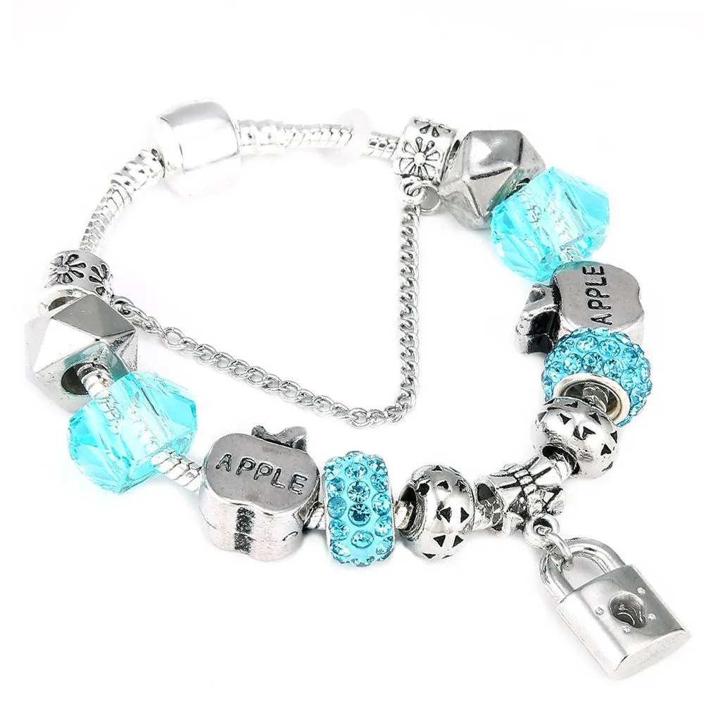 Womens Spinner Romantic Charm Bracelet Love Heart Key and Lock