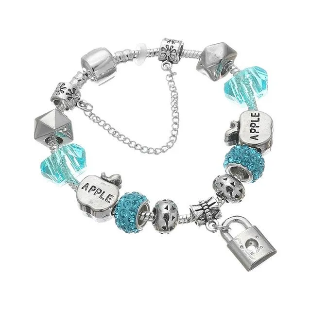 Womens Spinner Romantic Charm Bracelet Love Heart Key and Lock