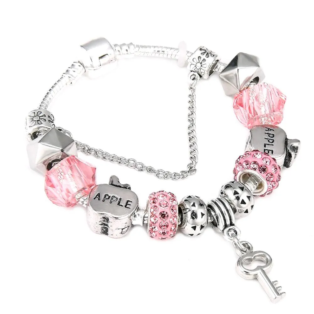 Womens Spinner Romantic Charm Bracelet Love Heart Key and Lock