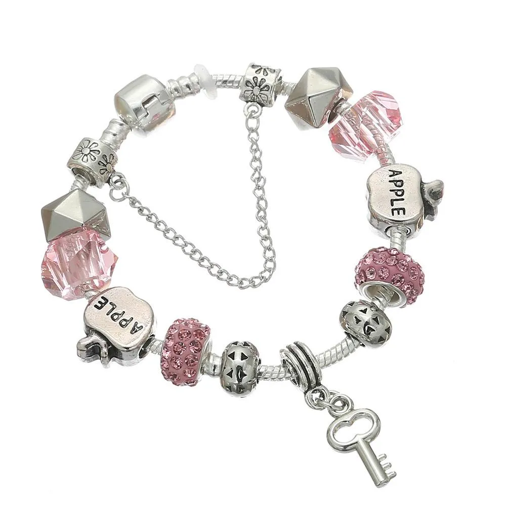 Womens Spinner Romantic Charm Bracelet Love Heart Key and Lock